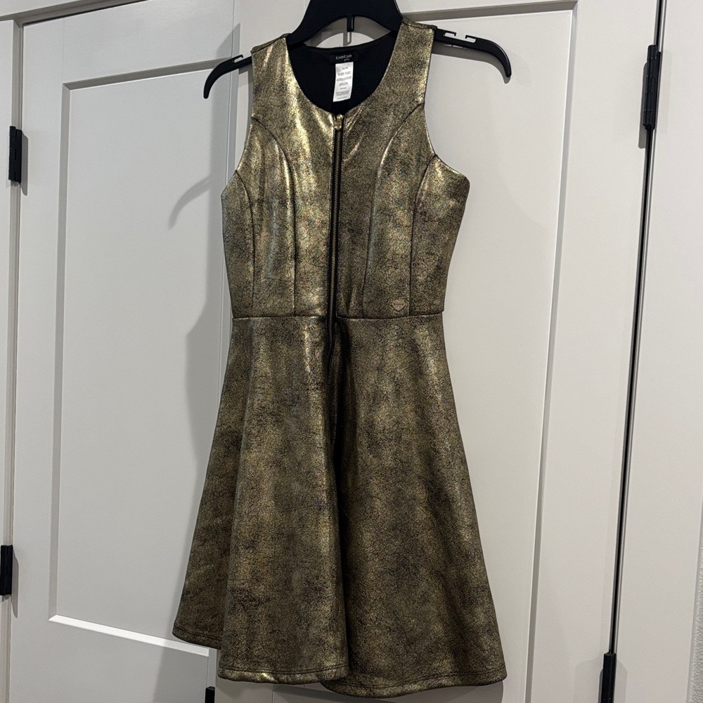bebe Metallic Gold Mini Dress for Girl’s size xl (16) like new used once